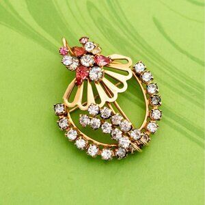 Vintage Victorian Floral Rhinestone Crest Brooch by Scitarelli - W15